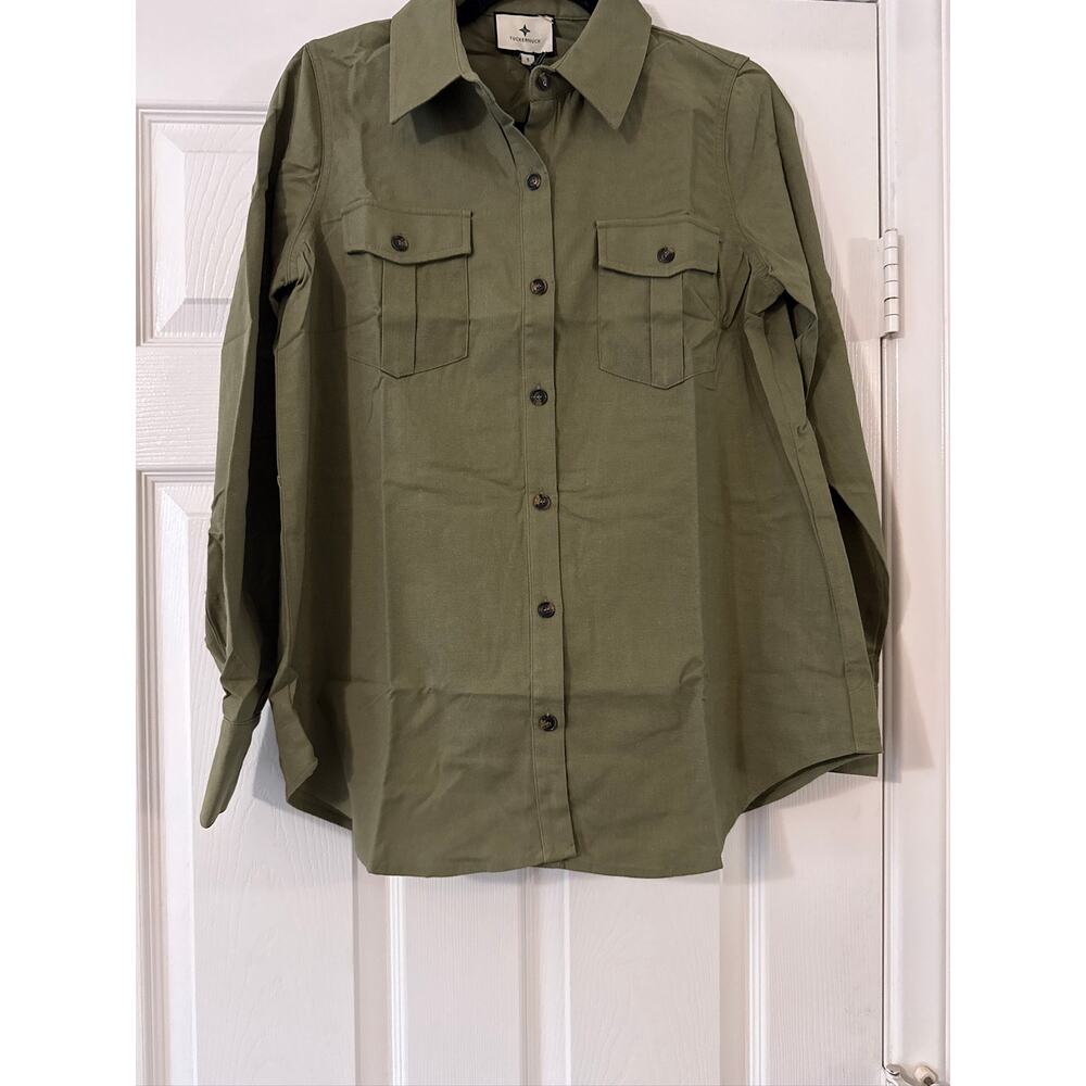 tuckernuck olive steele button up collared shirt women size small - Picture 4 of 10